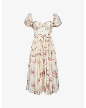 House Of Cb Penelope Floral Chiffon Midi Dress Xs (A-C Cup) - Natural