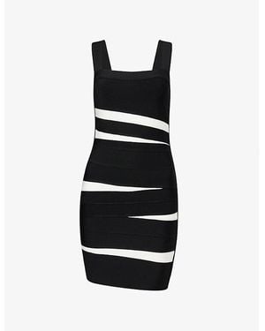 Hervé Léger The Eve Striped Stretch-Knitted Mini Dress - Black