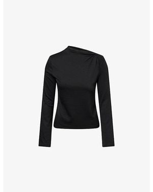 Theory Twisted Slash-Neck Cotton Top - Black
