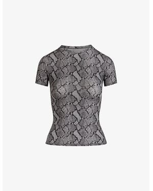 Skims Fits Everybody Snake-Print Short-Sleeve Stretch-Jersey T-Shirt - Grey