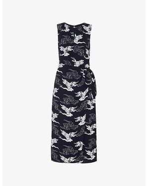 Whistles Cloud-Print Tie-Waist Woven Midi Dress - Blue