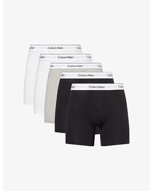 Calvin Klein Icon Pack Of Five Stretch-Cotton Boxer Briefs - White
