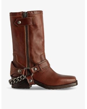 Zadig & Voltaire Igata Metal-Chain Leather Ankle Boots - Brown
