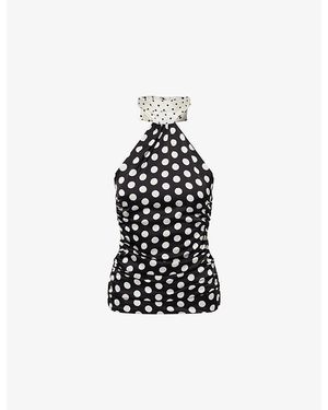 Amy Lynn Polka Dot Scarf-Neck Satin Top - Blue