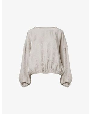 eem Round-Neck Elasticated-Hem Woven Top - White