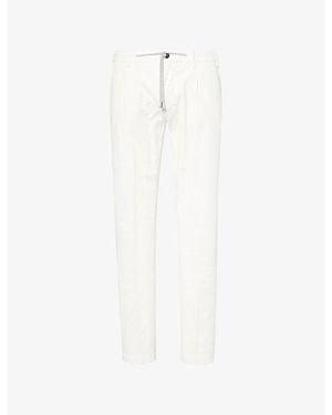Eleventy Drawstring Tapered-Leg Cotton-Blend Trousers - White