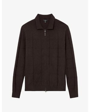 Reiss Martindale Check-Textured Zip-Through Wool Cardigan - Black