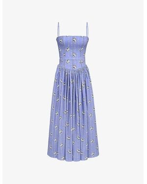 House Of Cb Ysabella Panelled Cotton Midi Dress - Blue