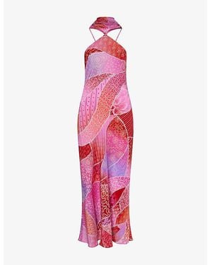 RIXO London Hayley Detachable-Scarf Silk Midi Dress - Pink