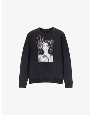 Maje Celine Dion Graphic-Print Cotton Sweatshirt - Black