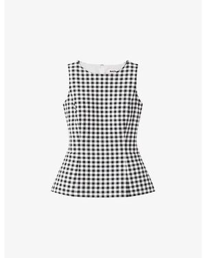 Ro&zo Gingham Sleeveless Stretch-Cotton Top - White