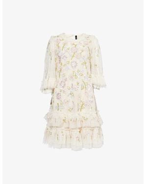 Needle & Thread Sequin Dandelion Belted Woven Mini Dress - Natural