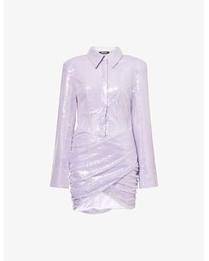 ROTATE BIRGER CHRISTENSEN Lou Long-Sleeve Sequin-Embellished Mini Dress - Purple