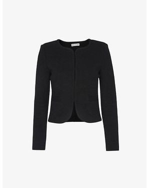 Whistles Collarless Cropped Cotton-Jersey Jacket - Black