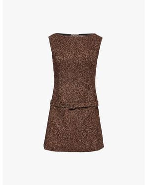 Sandy Liang Itsy Belted Open-Back Wool-Blend Mini Dress - Brown