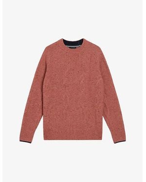 Ted Baker Mid- Enroe Regular-Fit Cable-Knit Wool-Blend Sweater - Red