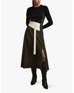 Reiss Vida Belted Rib Sweater Dress in Black | Lyst