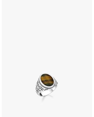 Thomas Sabo Sterling- Tiger's Eye And Zirconia Signet Ring - White