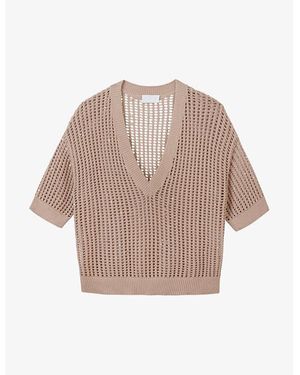 The White Company Open-Knit Organic-Cotton Blend T-Shirt - Natural