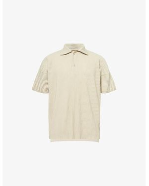 Homme Plissé Issey Miyake May V-Neck Regular-Fit Knitted Polo Shirt - Natural