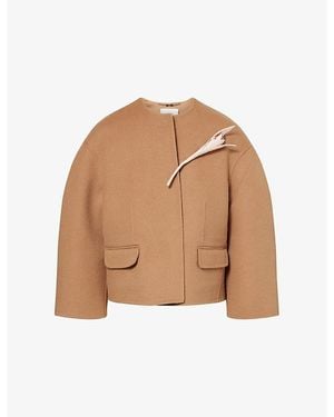 Erdem Floral Appliqué Double-Faced Cropped Wool Jacket - Brown