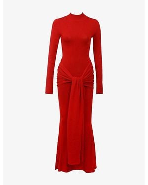 House Of Cb Imogen Draped Knitted Maxi Dress - Red