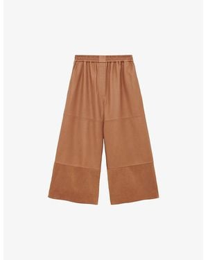 Loewe Brand-Anagram Cropped Wide-Leg Leather Pants - Brown