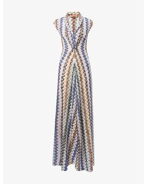 Missoni V-Neck Cap-Sleeve Woven Maxi Dress - Multicolour