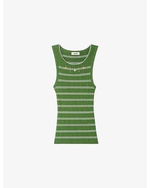 Sandro Charm-Embellished Striped Knitted Vest Top - Green