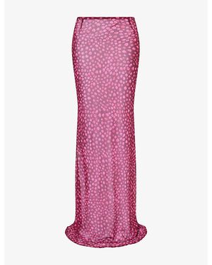 HYPHEN Polka-Dot Print Sheer Maxi Skirt - Pink