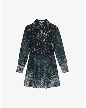 Reiss Ali Abstract-Print Woven Mini Dress - Blue