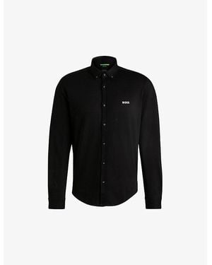 BOSS Anti-Wrinkle Text-Print Regular-Fit Cotton Shirt - Black
