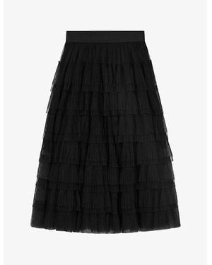 Maje Josepha Ruffle-Tiered Tulle Midi Skirt - Black
