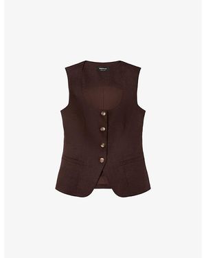 Whistles Square-Neck Button-Down Linen Waistcoat - Brown