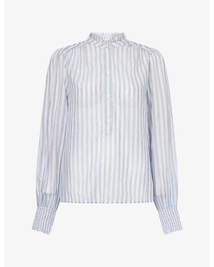 ME+EM Striped Cotton-Voile Blouse - Blue