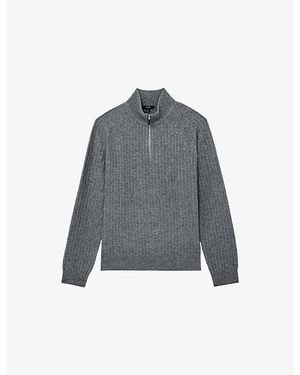 Reiss Textured Half-Zip Stretch-Woven Jumper - Grey