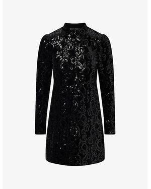 ME+EM Long-Sleeve Sequin-Embellished Mini Dress - Black
