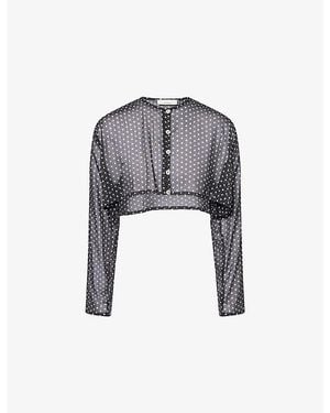 HYPHEN Long-Sleeve Cropped Sheer Top - Grey