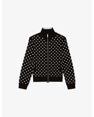 The Kooples Zipped Heart-Print Knitted Cardigan - Black
