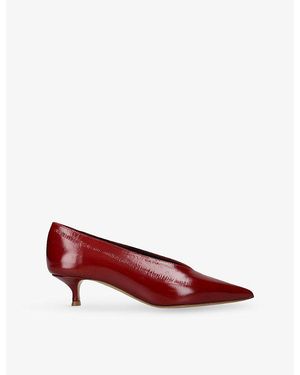 Le Monde Beryl Babouche Leather Kitten Heels - Red