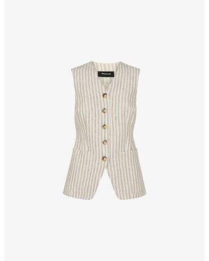 Whistles Striped V-Neck Linen Waistcoat - Natural