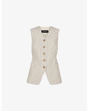Whistles Striped V-Neck Linen Waistcoat - Natural