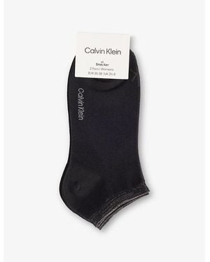 Calvin Klein Branded Pack Of Two Woven Ankle Socks - Black