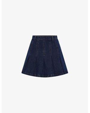 OMNES Echo Mid-Rise Pleated Denim Mini Skirt - Blue