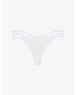 Agent Provocateur Rosia Bow-Embroidered Mid-Rise Woven Thong - White