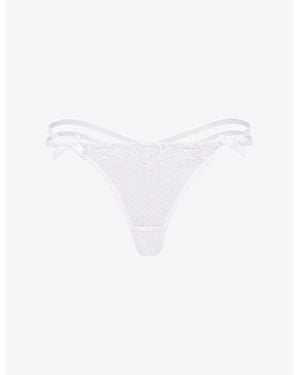 Agent Provocateur Rosia Bow-Embroidered Mid-Rise Woven Thong - White