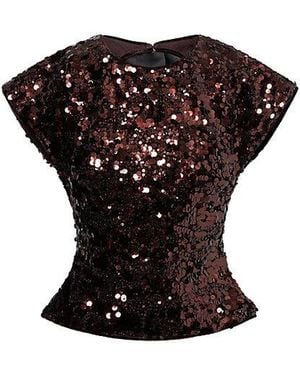 Ganni Bow-Embroidered Sequin-Embellished Velvet Top - Black