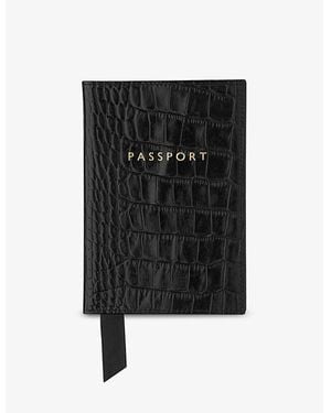 Whistles Croc-Embossed Leather Passport Holder - Black