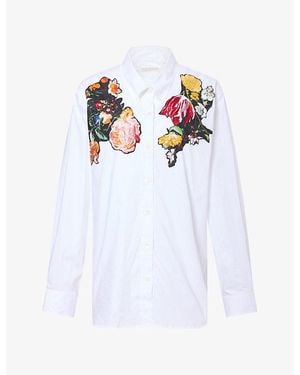 Dries Van Noten Cheers Embellished Cotton Shirt - White