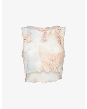 Gracejacob Cloud Printed Mesh Top - White